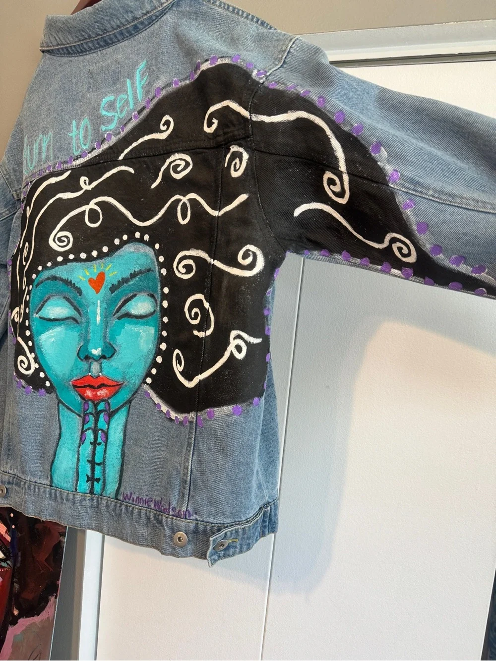 Custom Hand-Painted "Return to Self" Denim Jacket - Large - Picture 11 of 16
